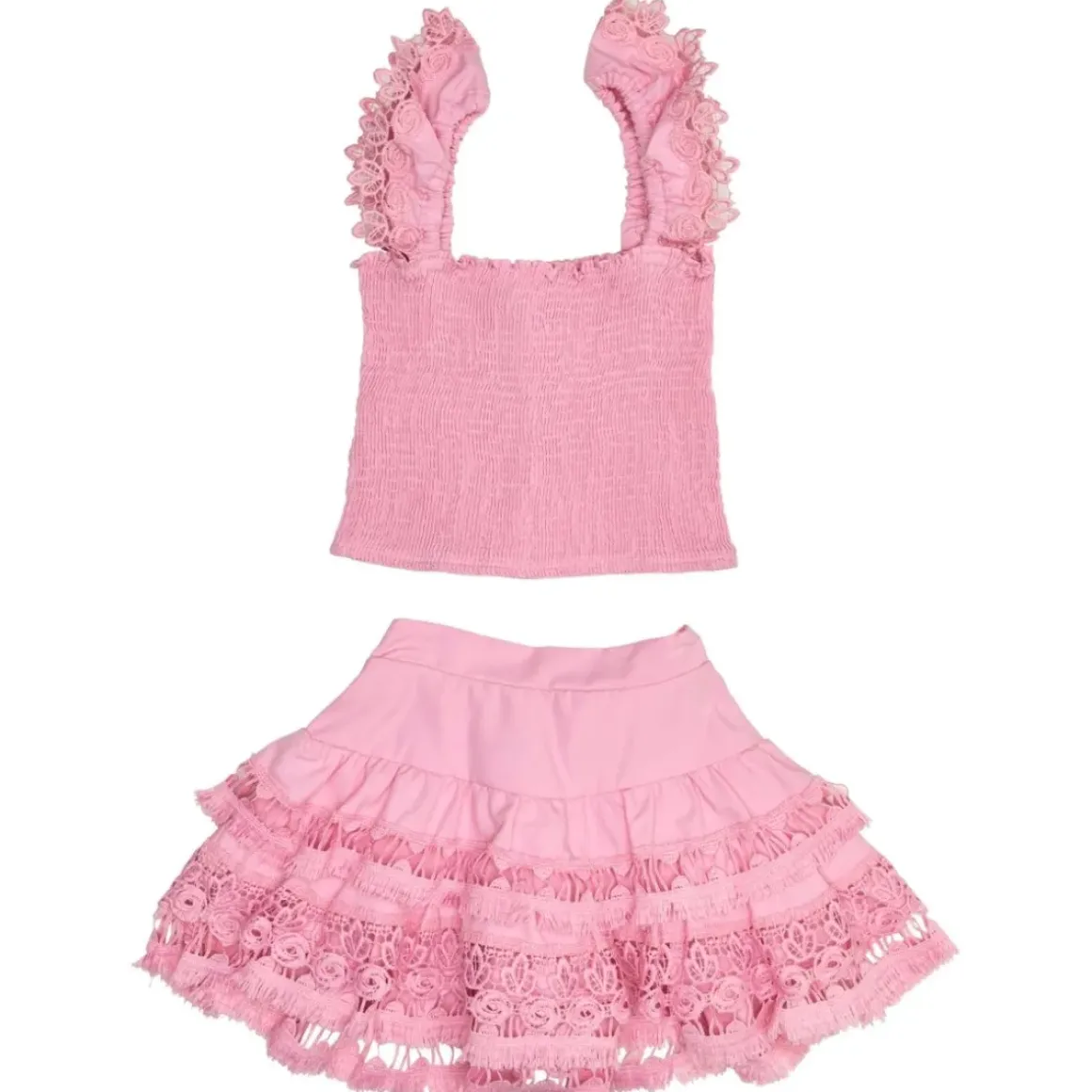 ADINA PINK LEMONADE SMOCKED TOP AND RUFFLE SKIRT