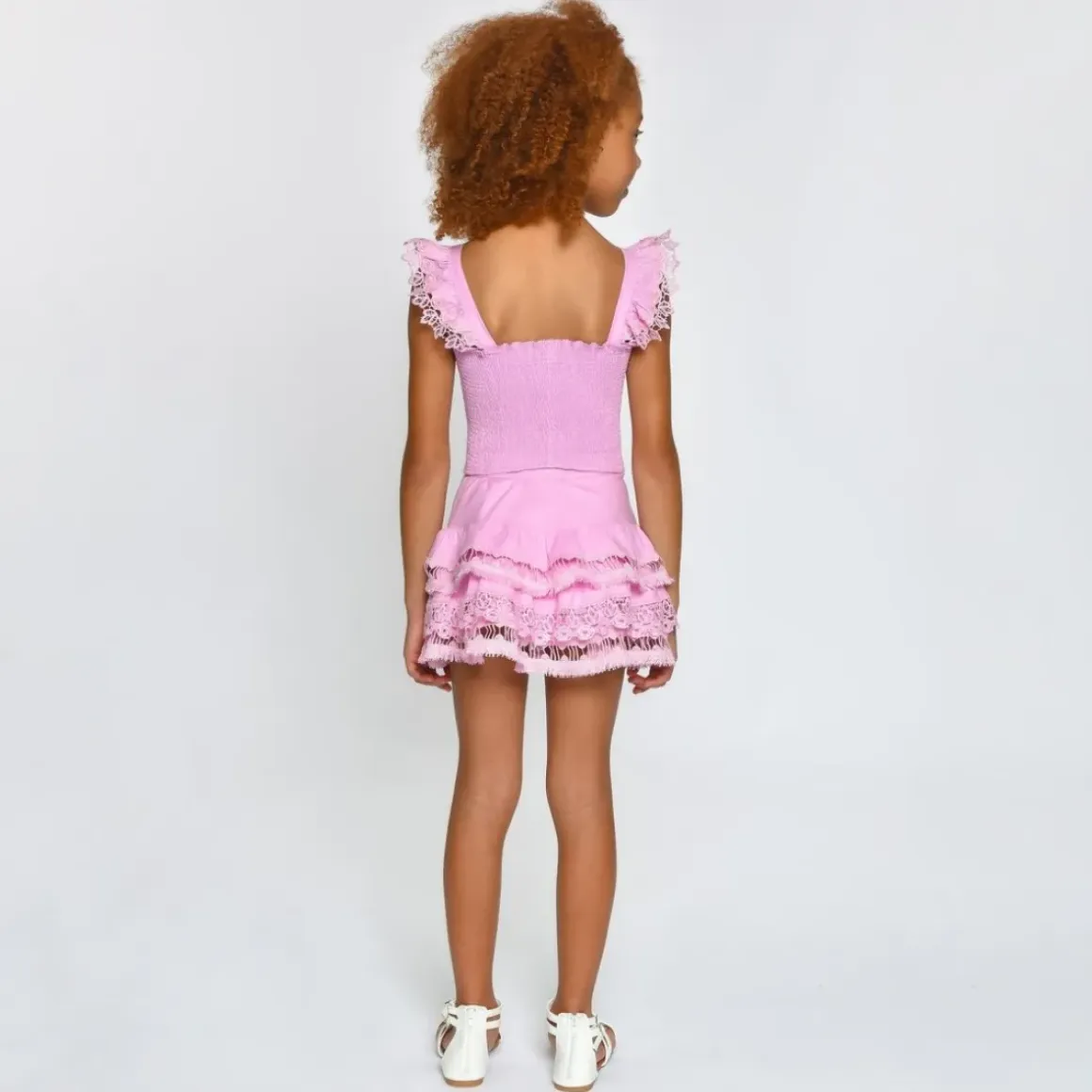 ADINA PINK LEMONADE SMOCKED TOP AND RUFFLE SKIRT