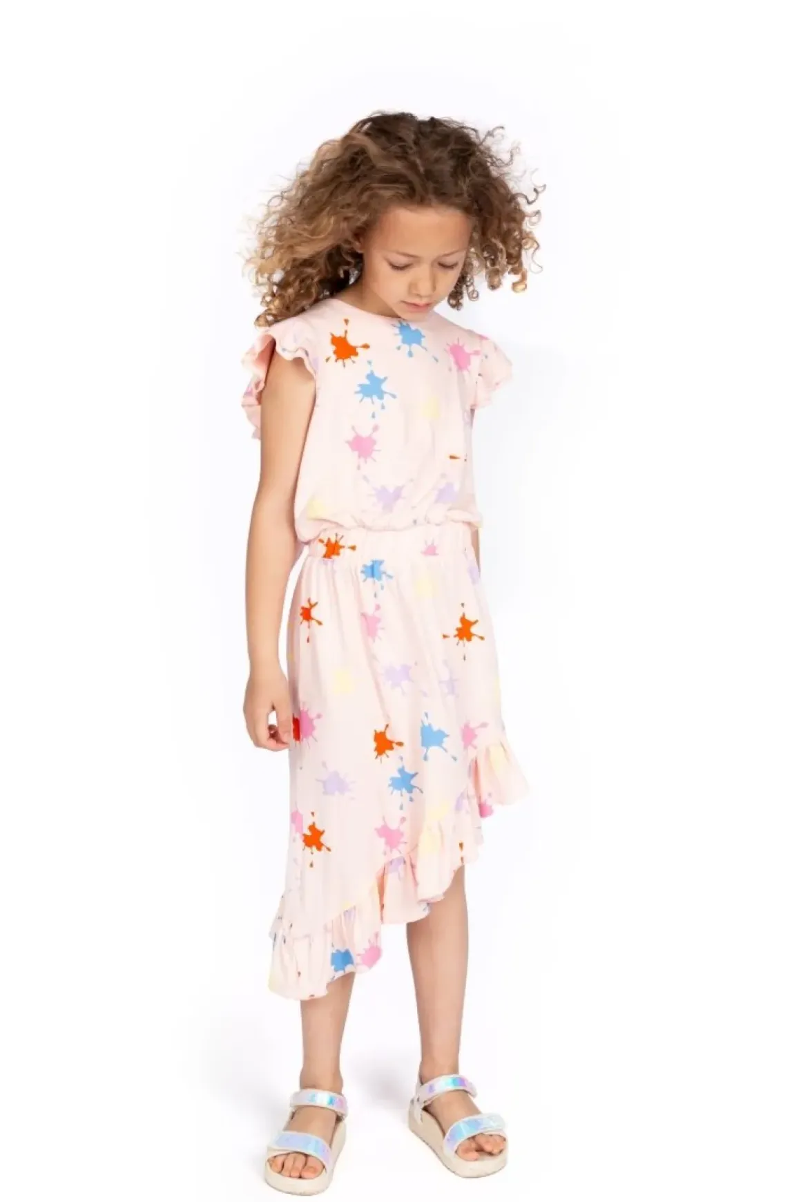 ALIA PAINT SPLATTER ASYMMETRICAL DRESS