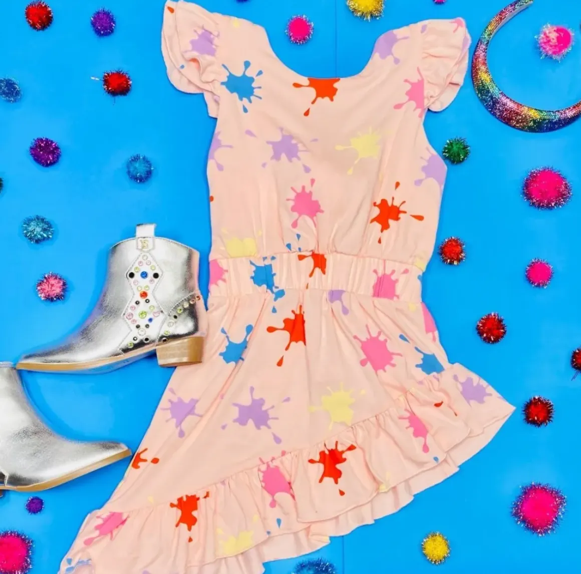 ALIA PAINT SPLATTER ASYMMETRICAL DRESS