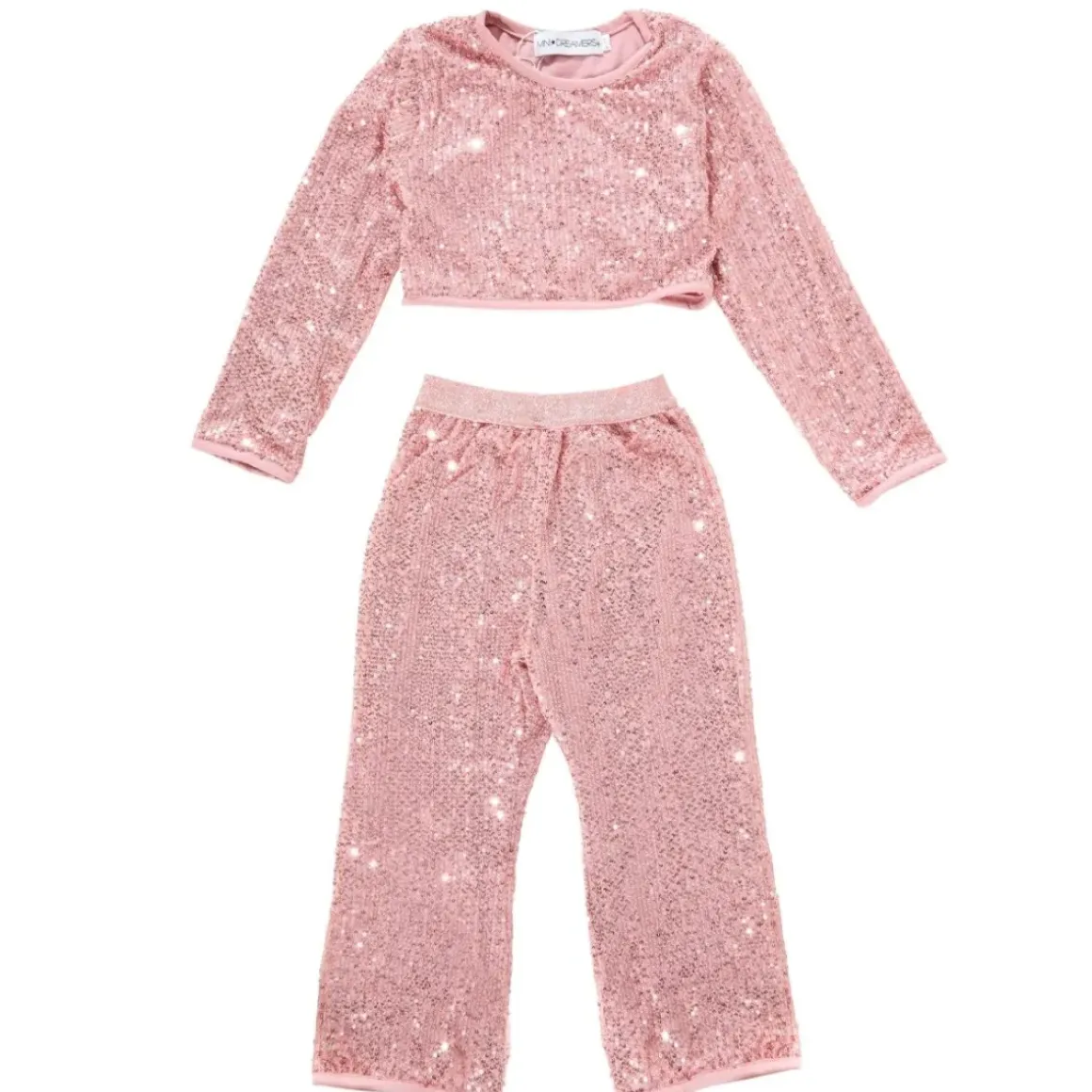 ALIYAH SEQUIN LOVE SLEEVE CROP TOP AND PANTS SET