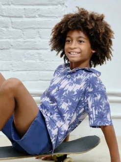 ALL OVER PALMS BUTTON DOWN TOP