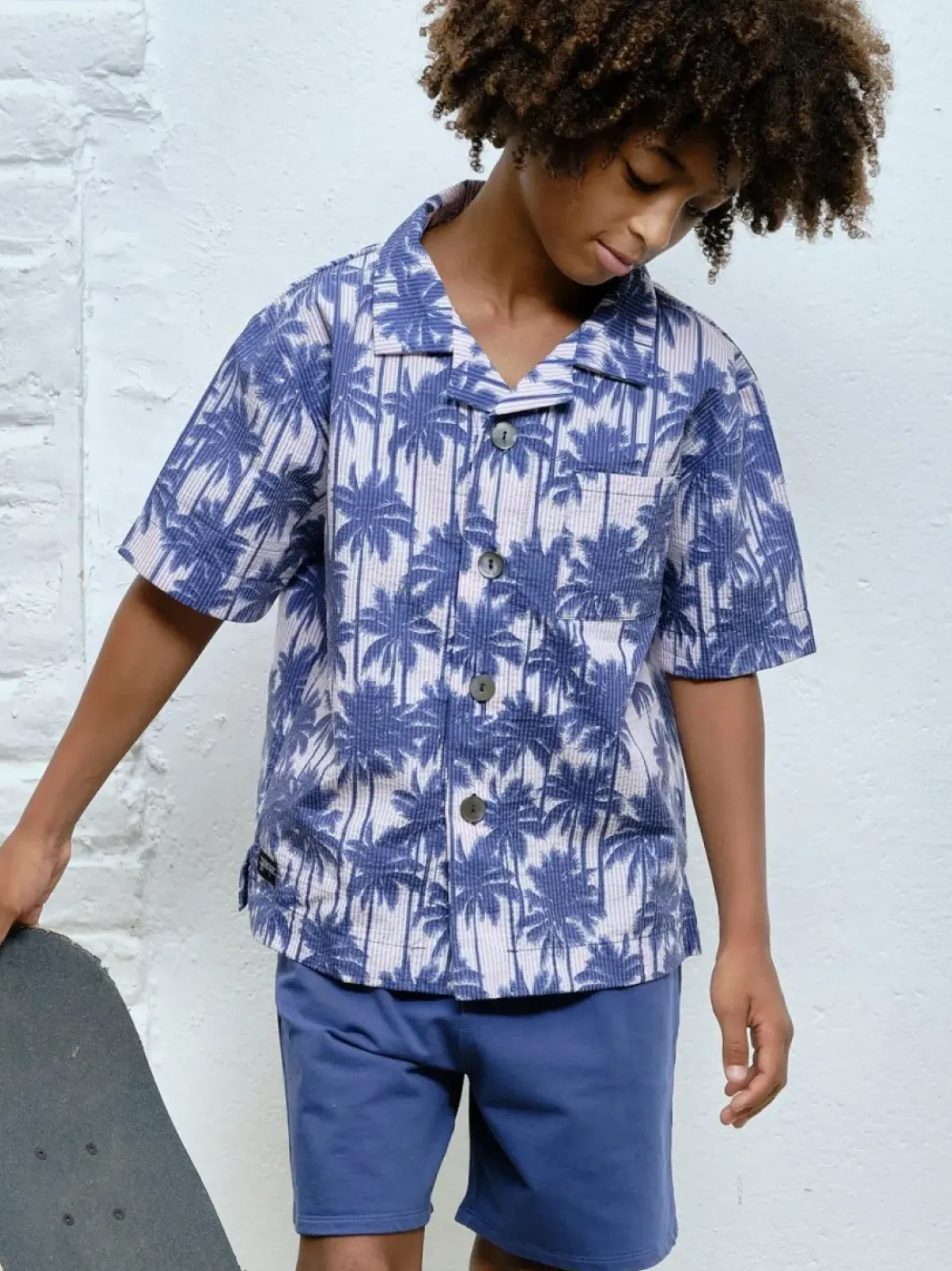ALL OVER PALMS BUTTON DOWN TOP
