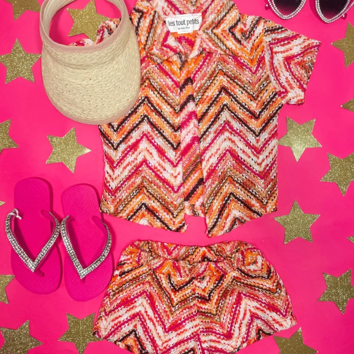 APRICOT ZIG ZAG OPEN TOP AND SHORTS COVER UP SET