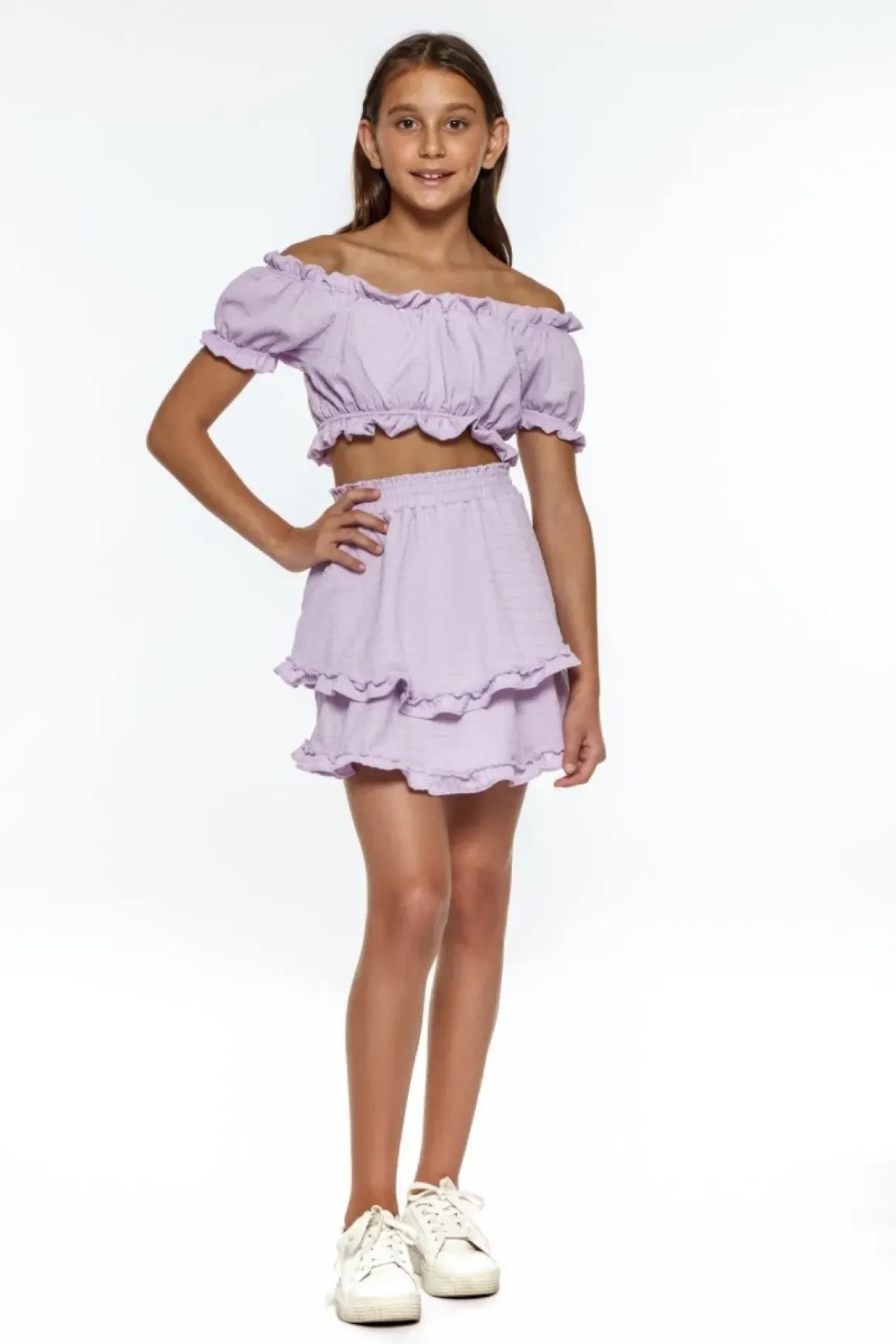 AURORA OFF THE SHOULDER TOP AND RUFFLE SKIRT SET