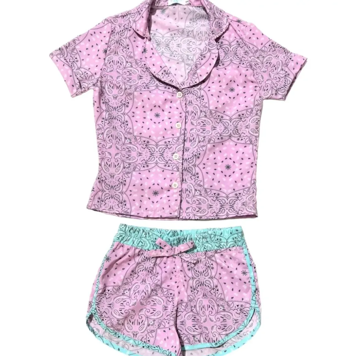 BANDANA BUTTON DOWN TOP AND SHORTS SET/ COVERUP