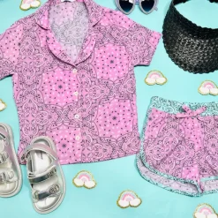 BANDANA BUTTON DOWN TOP AND SHORTS SET/ COVERUP