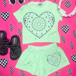 BANDANA HEART PAINT SPLATTER SHORTS