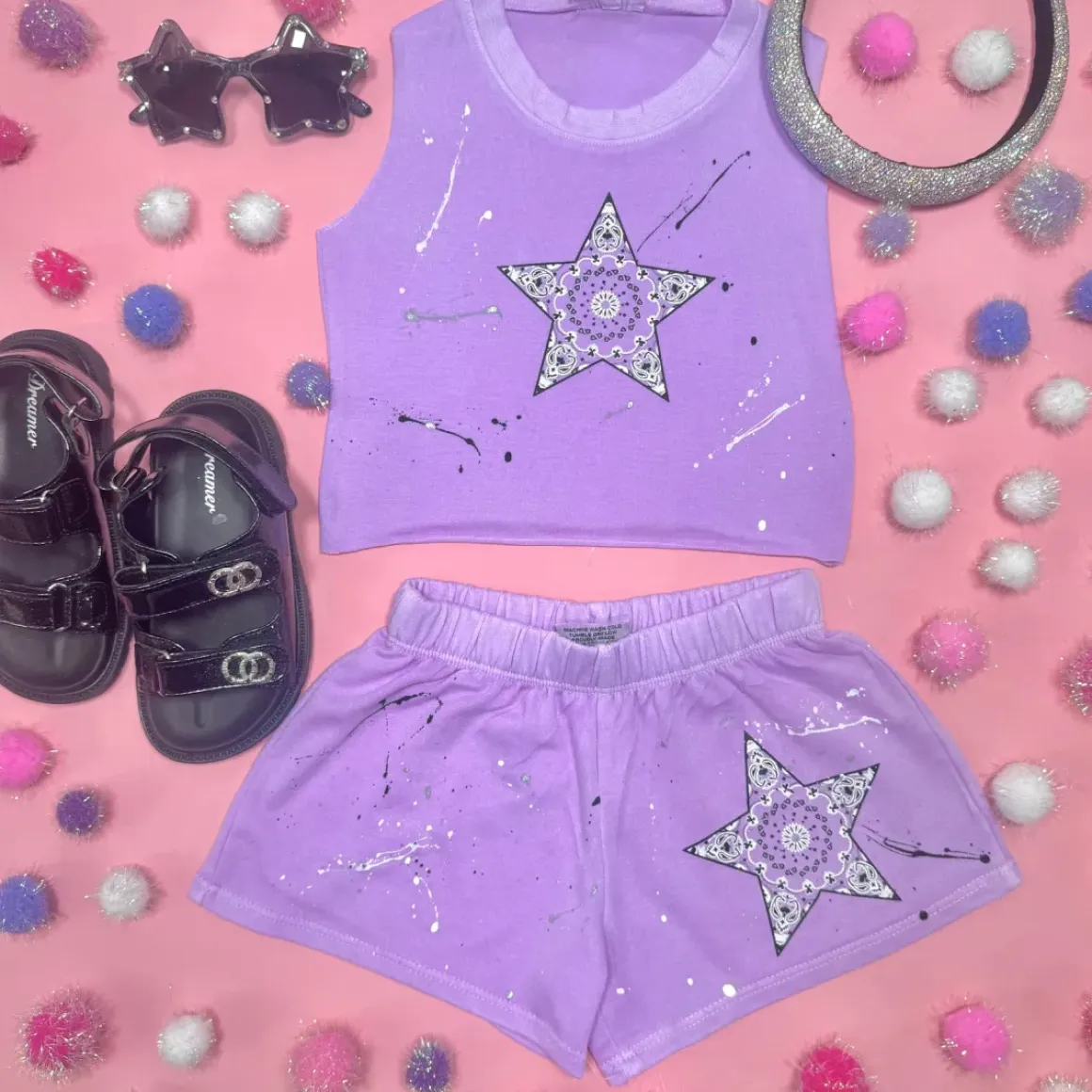 BANDANA STAR PAINT SPLATTER SHORTS