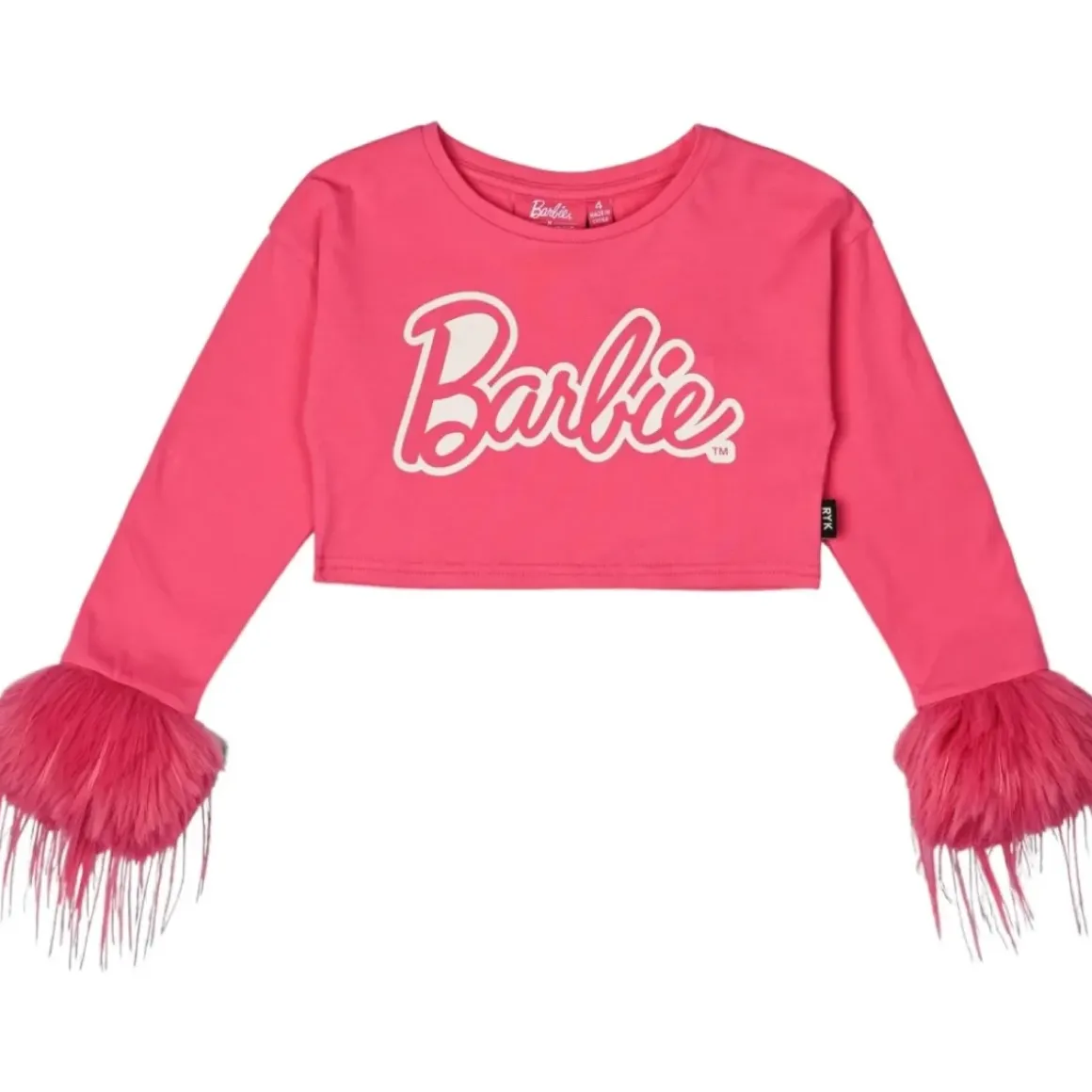 BARBIE FEATHER TRIM LONG SLEEVE CROP TOP