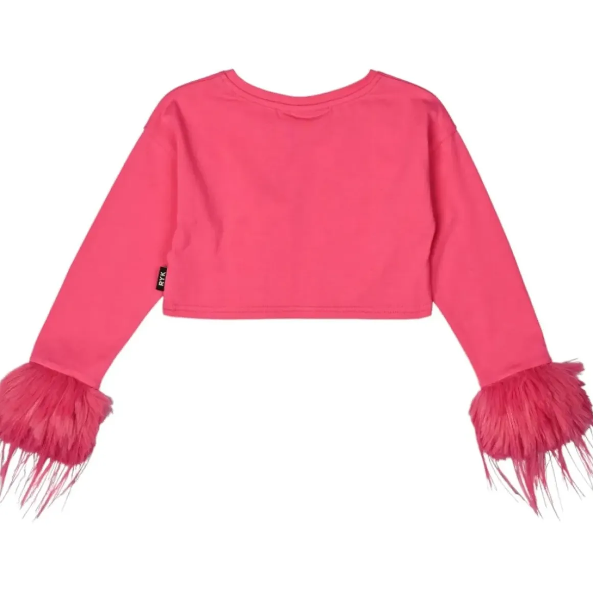 BARBIE FEATHER TRIM LONG SLEEVE CROP TOP
