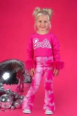 BARBIE FEATHER TRIM LONG SLEEVE CROP TOP