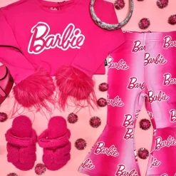 BARBIE FEATHER TRIM LONG SLEEVE CROP TOP