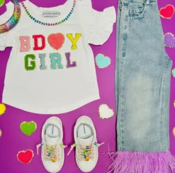 BDAY GIRL RUFFLE SLEEVE TSHIRT