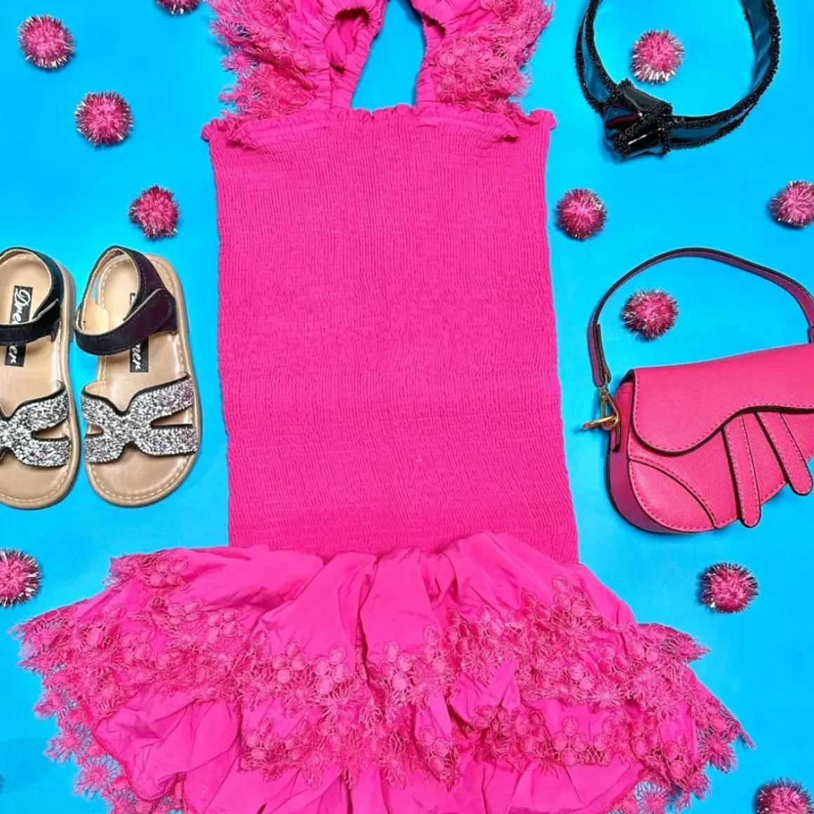 BELLE SMOCKED LACE TRIM DRESS