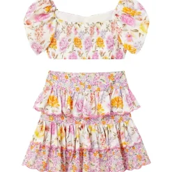 BLAIRE FLORAL PUFF SLEEVE CROP TOP AND SKIRT SET