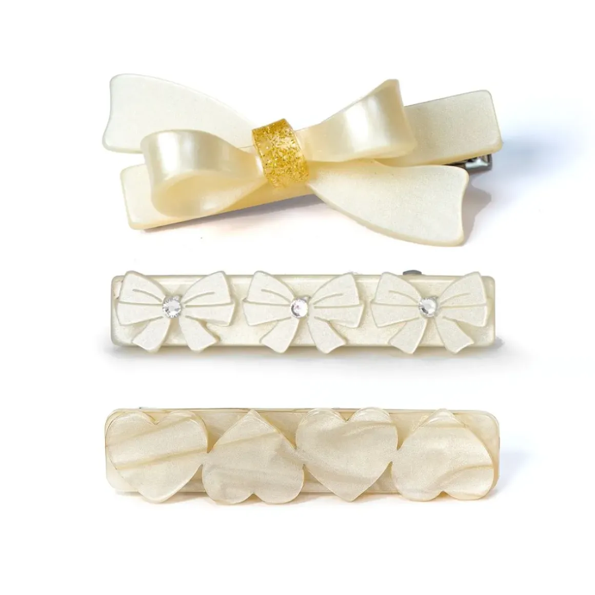 BOWS & HEARTS CLIPS SET OF 3