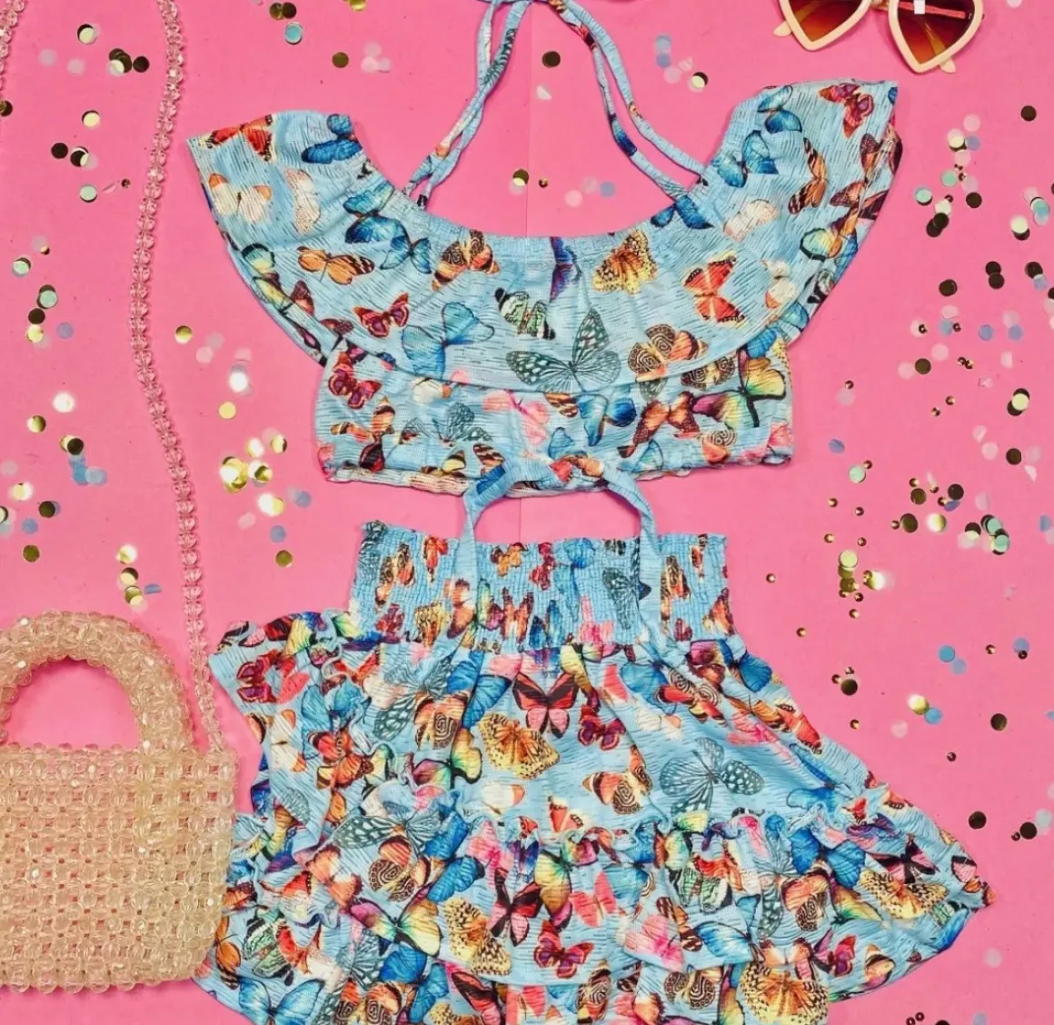 BUTTERFLY RUFFLE CROP TOP
