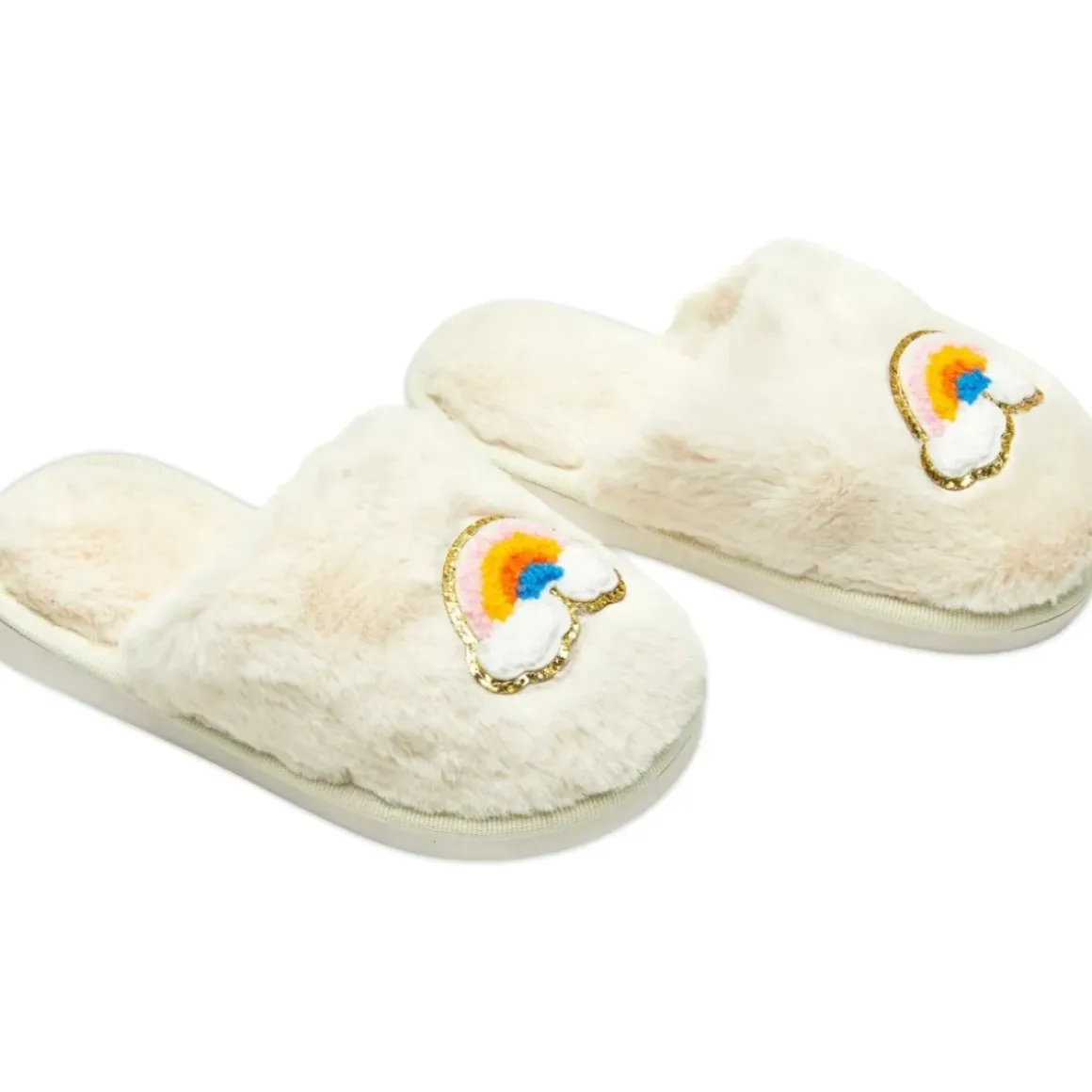 CALI RAINBOW FUZZY SLIPPERS