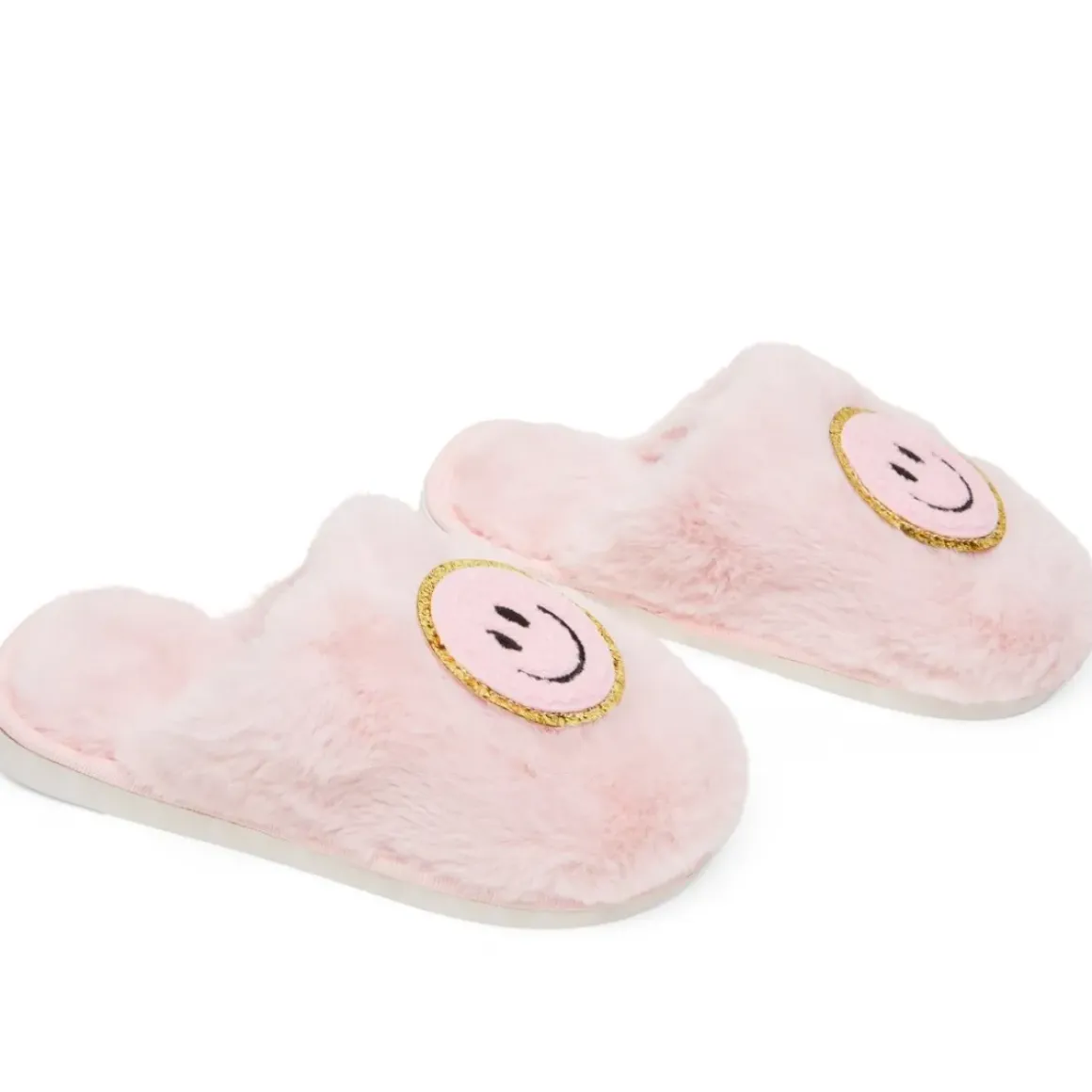 CALI SMILEY FACE FUZZY SLIPPERS