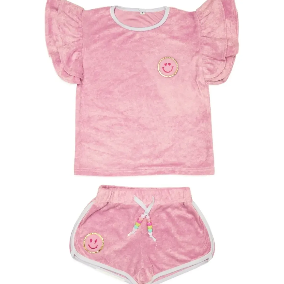 CALI SMILEY TERRY RUFFLE TOP AND SHORTS SET