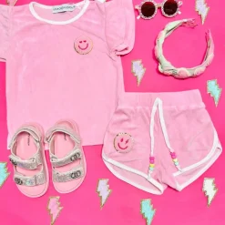 CALI SMILEY TERRY RUFFLE TOP AND SHORTS SET