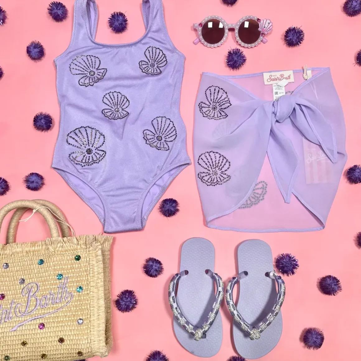 CARA SHINY STRASS SHELL ONE PIECE SWIMSUIT