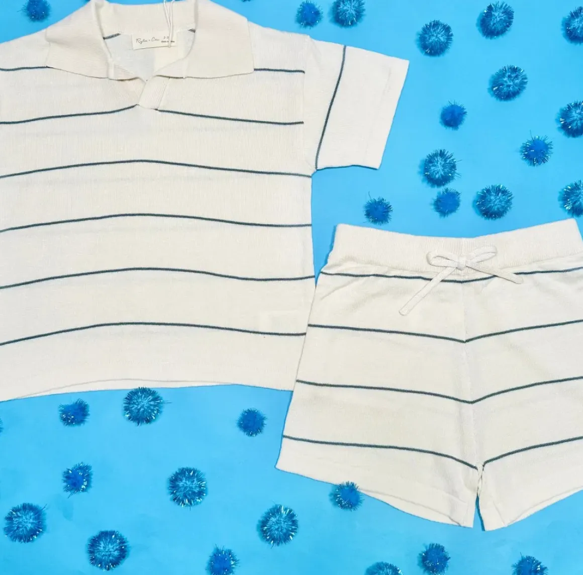 CHANDLER STRIPE KNIT POLO AND SHORTS SET