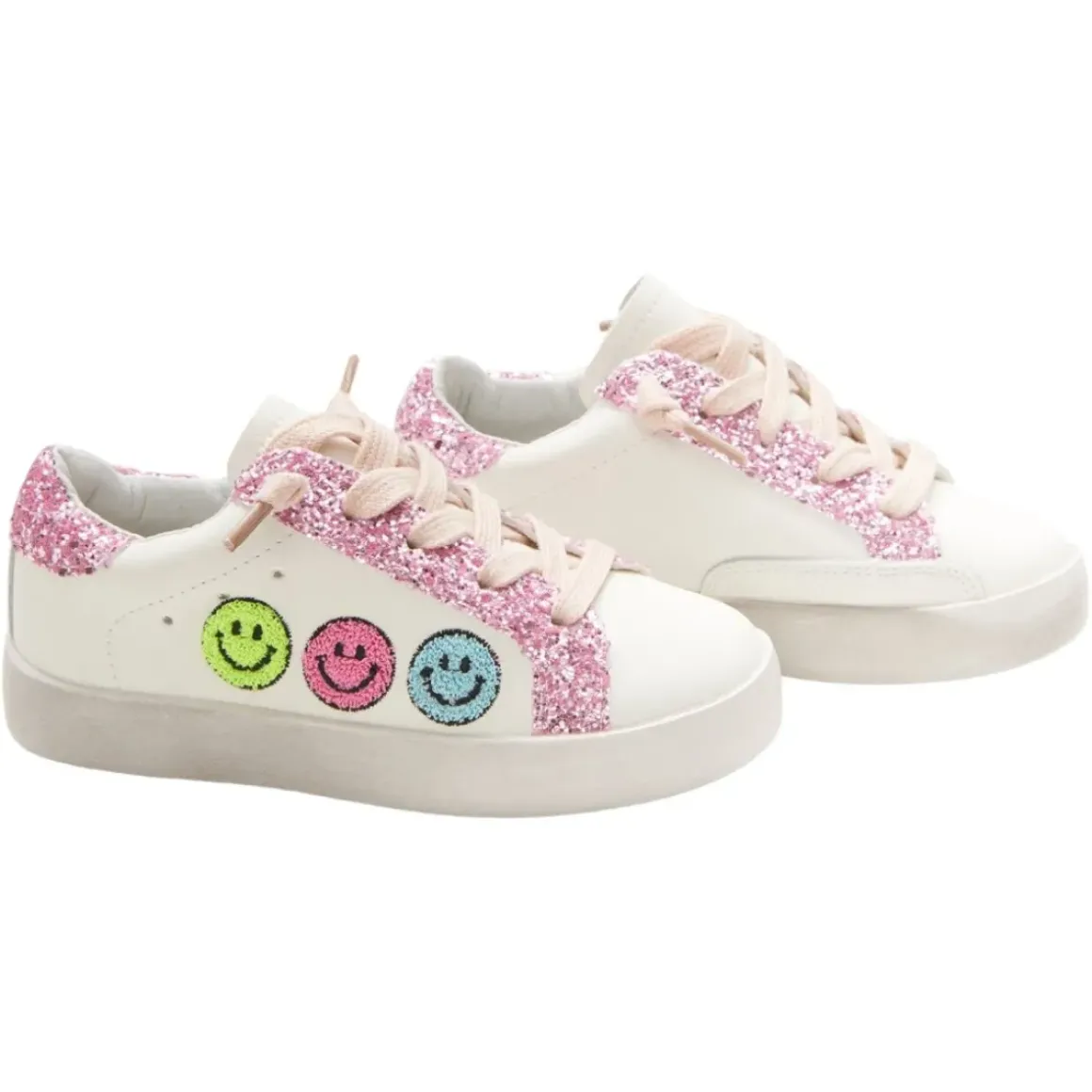 CHARLOTTE SMILEY FACE FUZZY PATCH SNEAKERS