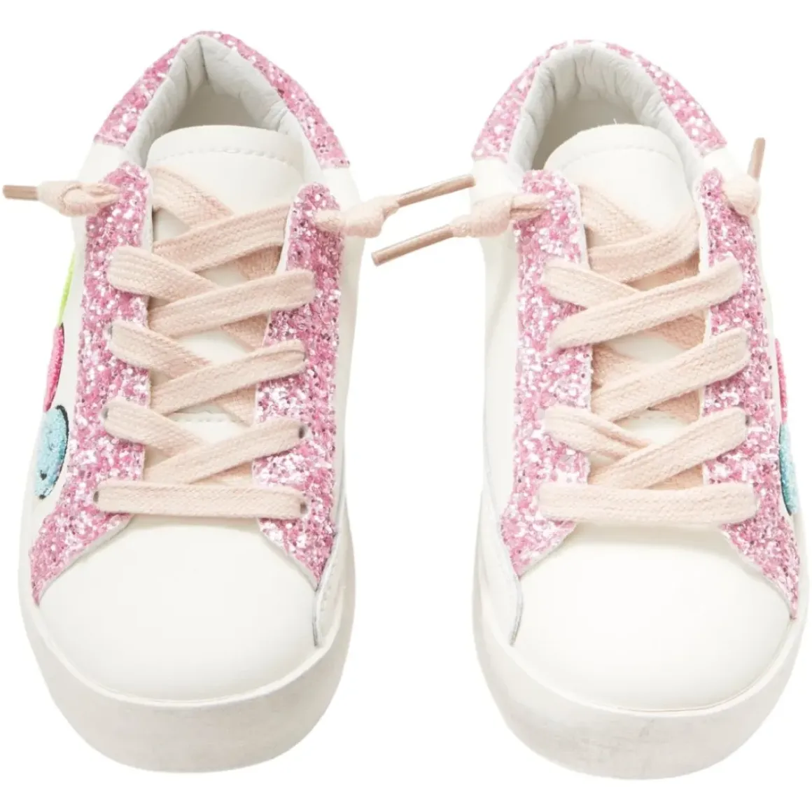 CHARLOTTE SMILEY FACE FUZZY PATCH SNEAKERS