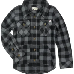 CHECKERED SNOW FLEECE BUTTON DOWN LONG SLEEVE TOP