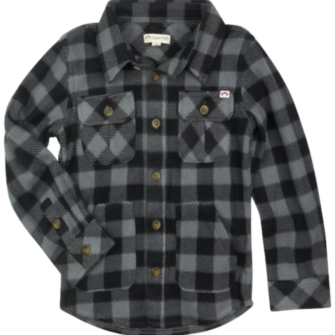 CHECKERED SNOW FLEECE BUTTON DOWN LONG SLEEVE TOP