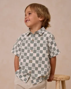 COASTAL CHECK BUTTON DOWN TOP