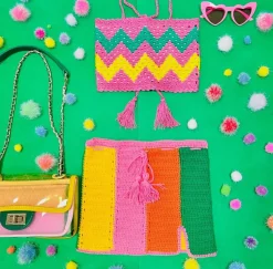 COLOR BLOCK CROCHET TOP AND SKIRT SET