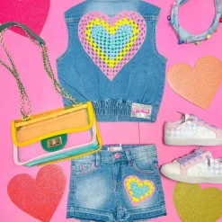 CROCHET HEART DENIM VEST