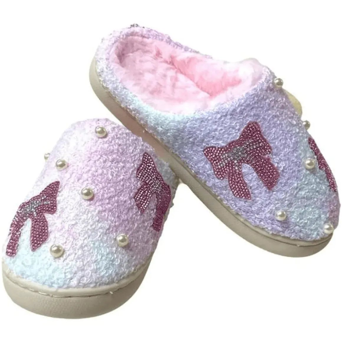 CRYSTALS & PEARL BOW SLIPPERS