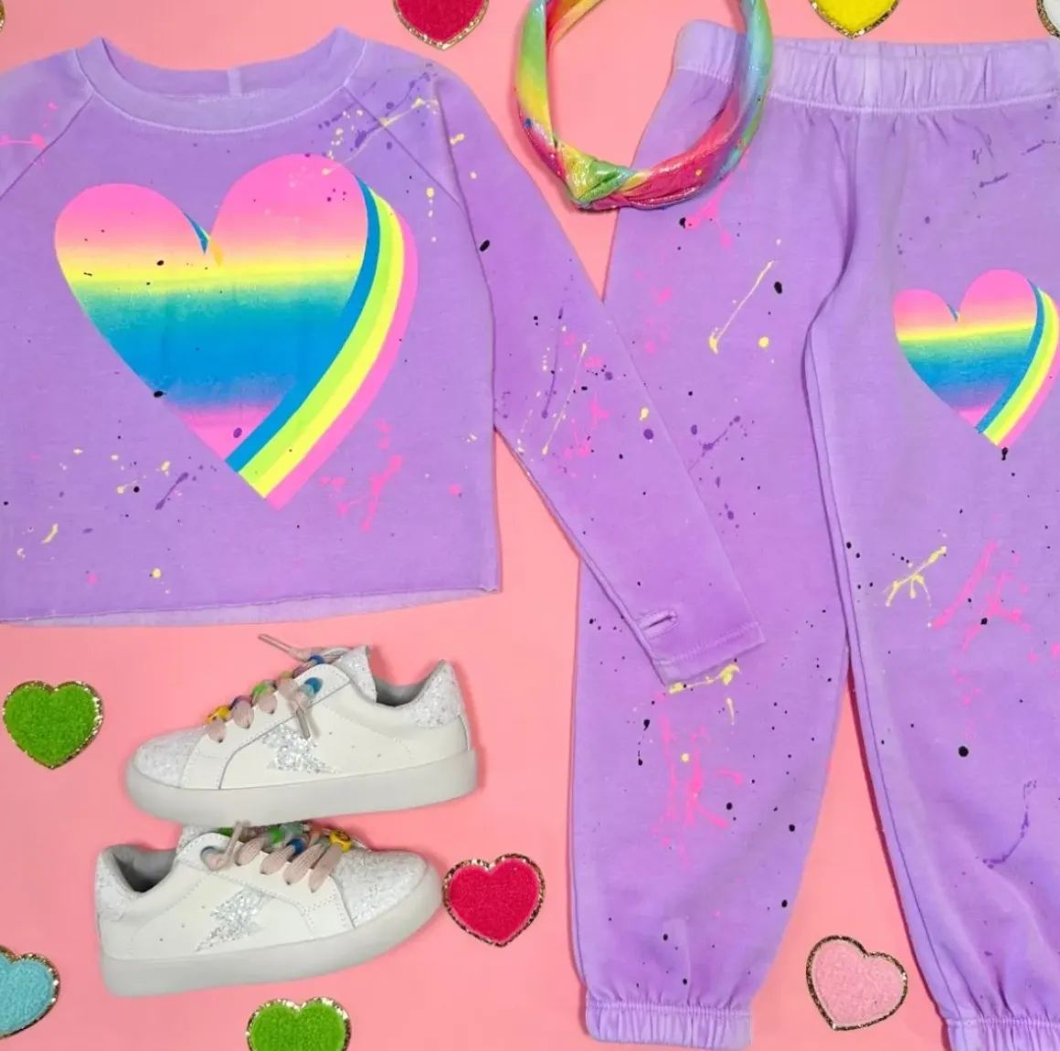 3D NEON HEART PAINT SPLATTER SWEATPANTS