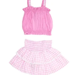 DAISY TRIM TOP AND GINGHAM RUFFLE SKIRT SET