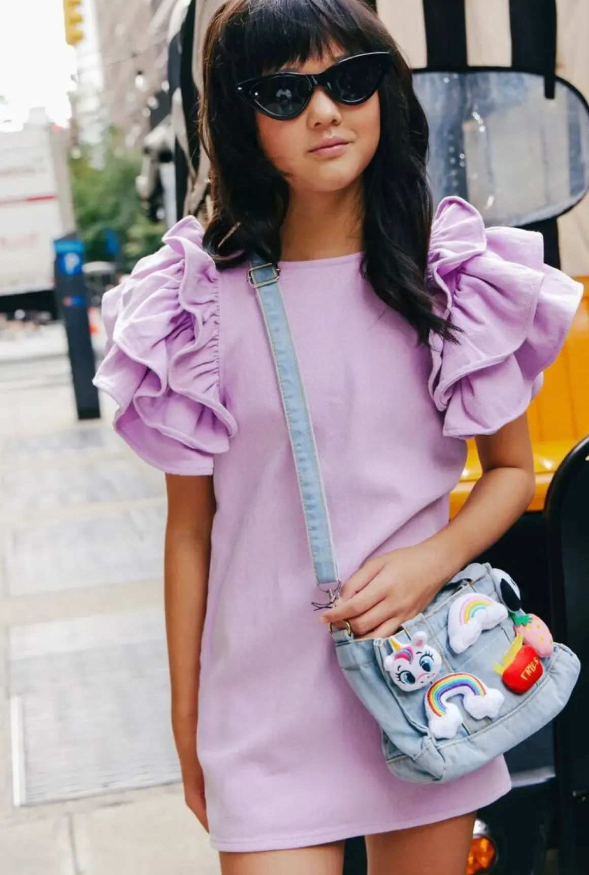 DENIM RUFFLE DRESS