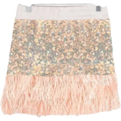 EMBELLISHED SEQUIN SKIRT W/ FEATHERS
