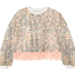 EMBELLISHED SEQUIN SWEATSHIRT W/ FEATHERS