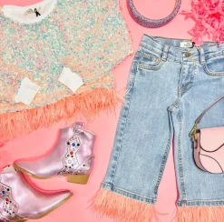 EMBELLISHED SEQUIN SWEATSHIRT W/ FEATHERS