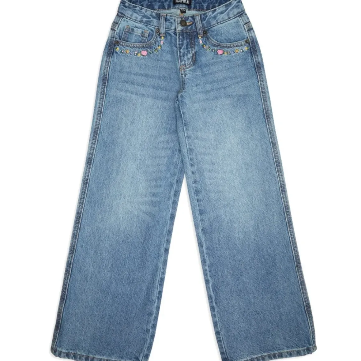 EMBROIDERED BOW CHICAGO LIGHT WASH DENIM PANTS
