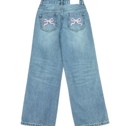 EMBROIDERED BOW CHICAGO LIGHT WASH DENIM PANTS