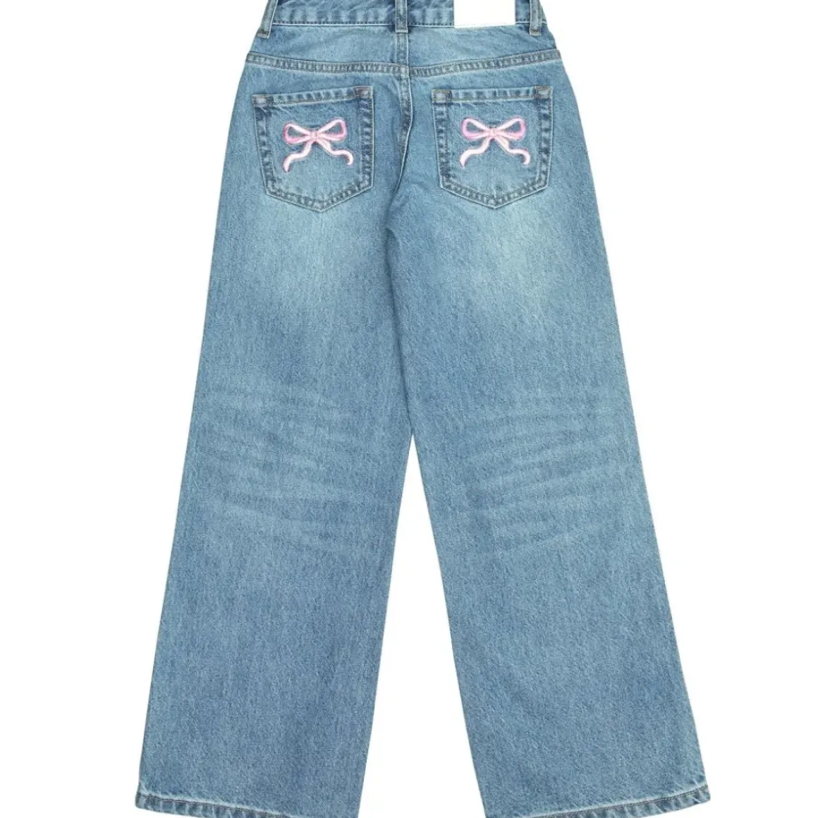 EMBROIDERED BOW CHICAGO LIGHT WASH DENIM PANTS