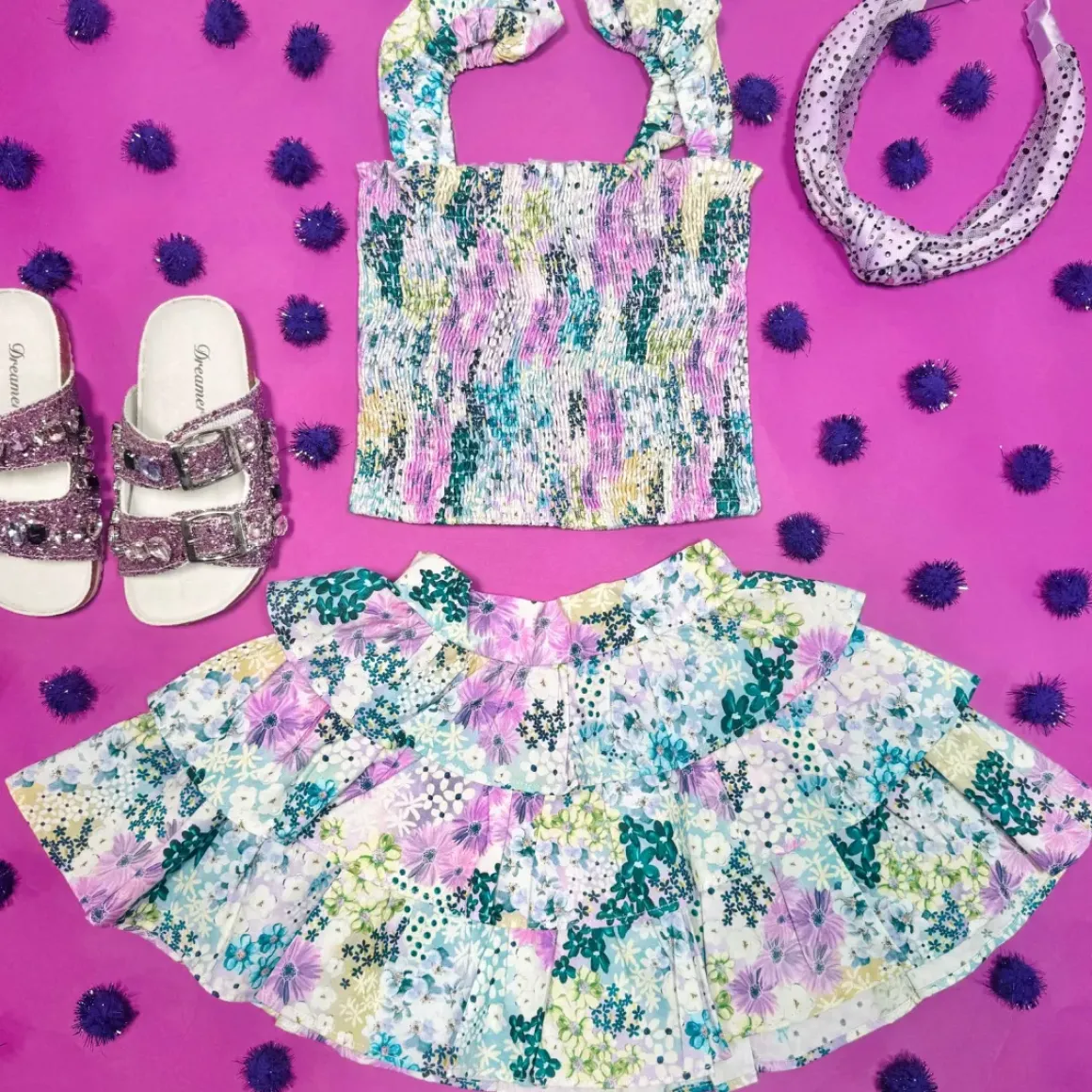 ESTELLE MEADOW SMOCKED TOP AND RUFFLE SKIRT