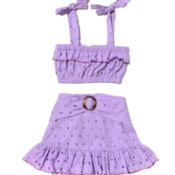EYELET TANK TOP AND BELTED SKIRT SET