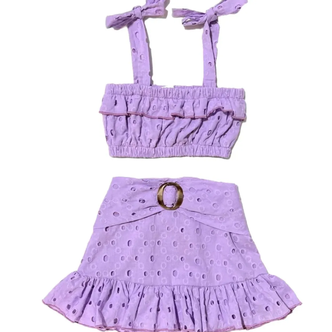 EYELET TANK TOP AND BELTED SKIRT SET