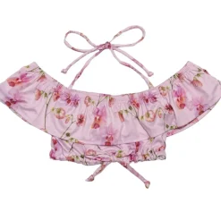 FLORAL ORCHIDS RUFFLE CROP TOP