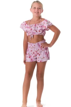 FLORAL ORCHIDS RUFFLE CROP TOP